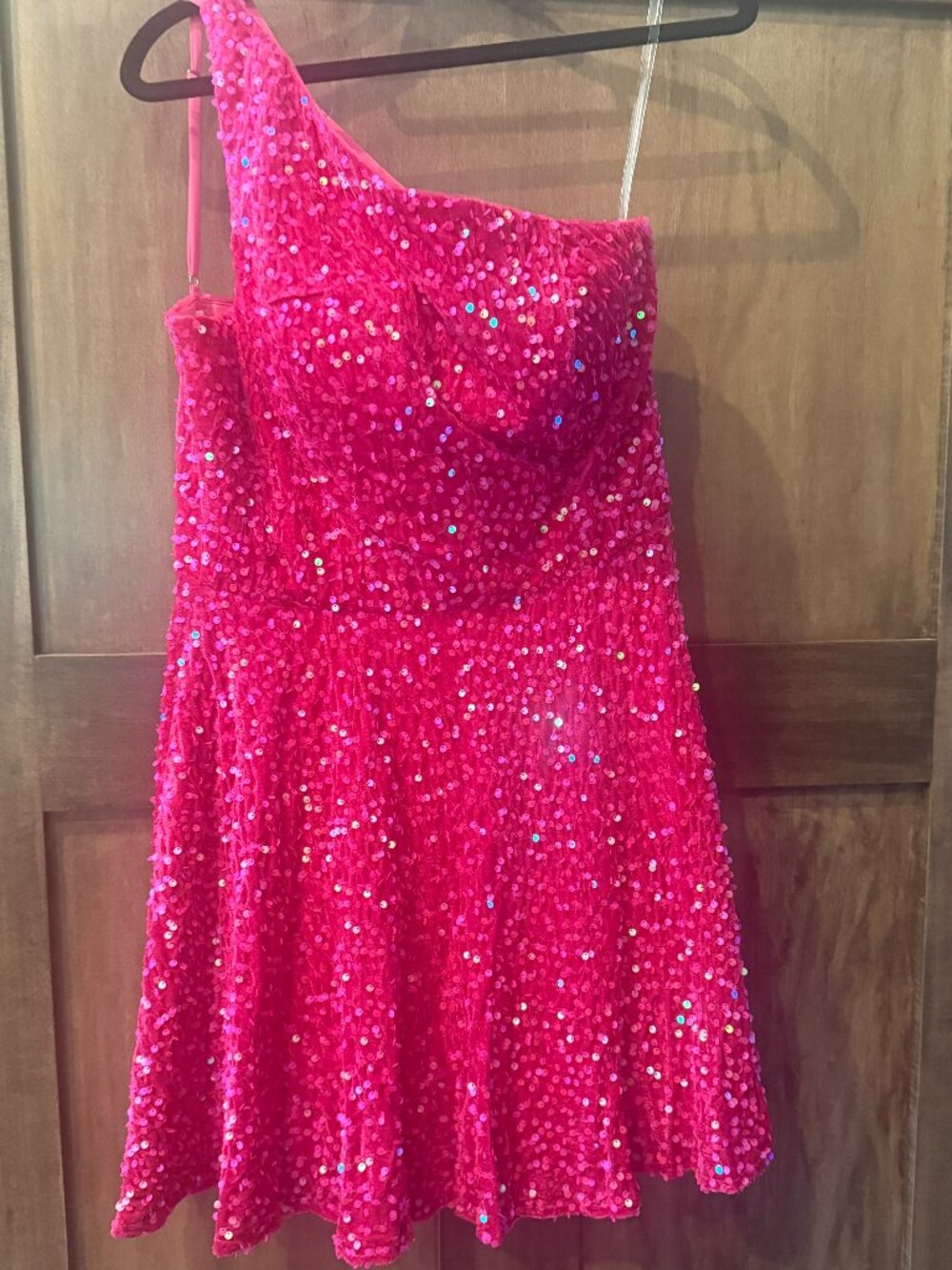 A-Line One Shoulder Velvet Sequin Dress